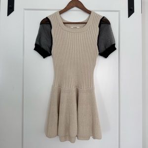 Knit Mini Dress with Sheer Black Sleeves
